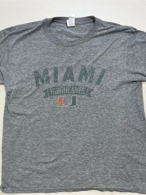 Gildan Gray Miami Hurricanes Short Sleeve Tee with Green & Orange Logo